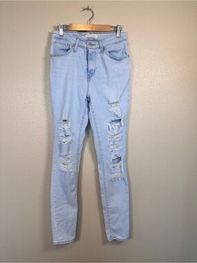 Levi Strauss 721 Highrise Skinny Distressed Light Blue Denim  27